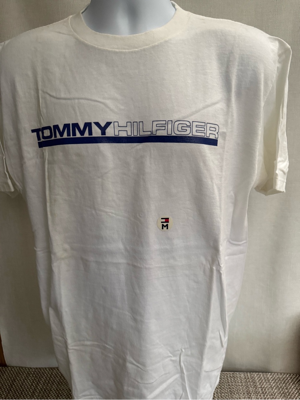 Tommy Hilfiger White Tee with Navy Logo Stripe